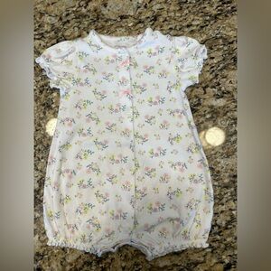 Infant Floral Short-Sleeve Sleep Romper - White with Pink & Yellow Flowers